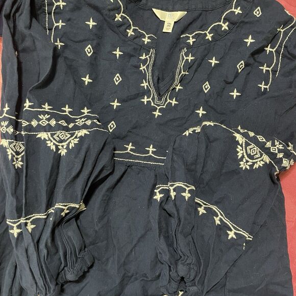 Time & Tru Navy Blue & white Floral Boho Peasant Blouse Size XXL - Picture 4 of 7